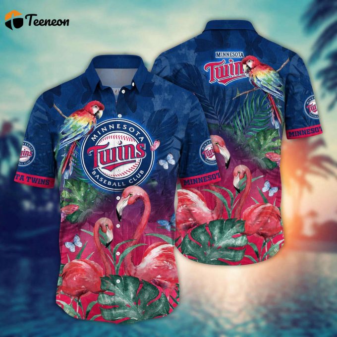 Mlb Minnesota Twins Hawaiian Shirt Flower Pink Crane Pattern For Fans 1