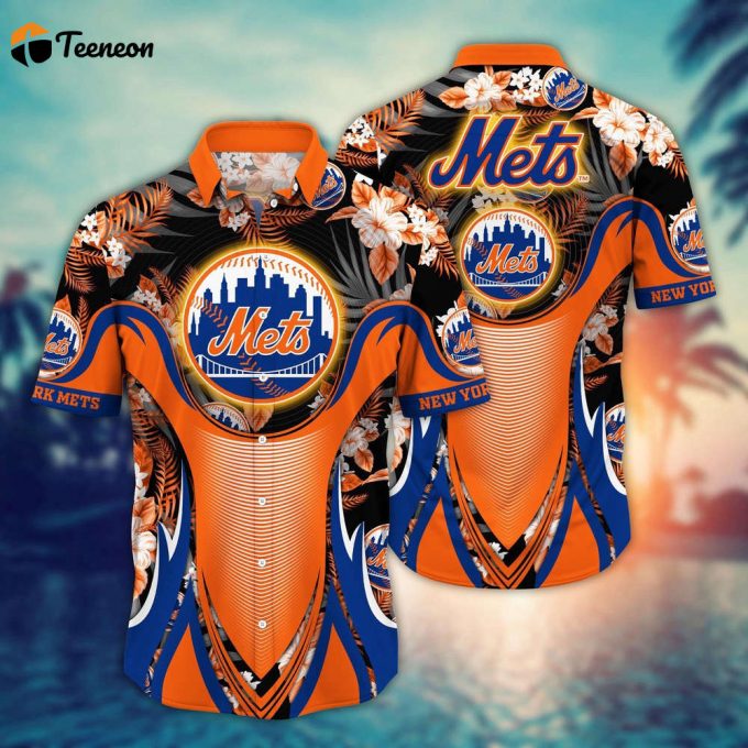 Mlb New York Mets Hawaiian Shirt Flower Grandstand Glamour For Fans 1