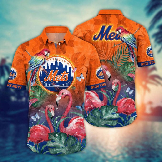 Mlb New York Mets Hawaiian Shirt Flower Pink Crane Pattern For Fans 2