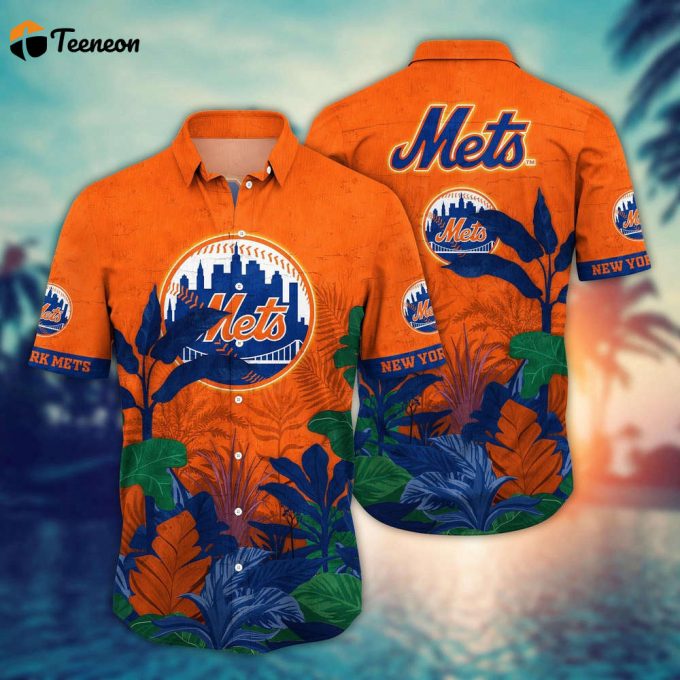 Mlb New York Mets Hawaiian Shirt Flower Tropical Trees Pattern For Fans 1