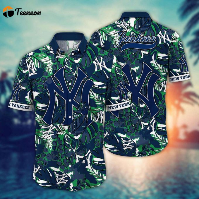 Mlb New York Yankees Hawaiian Shirt Flower Palm Tree Paradise For Fans 1