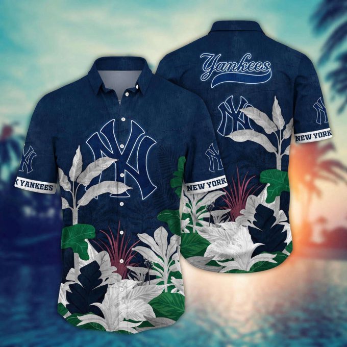 Mlb New York Yankees Hawaiian Shirt Flower Tropical Trees Pattern For Fans 2