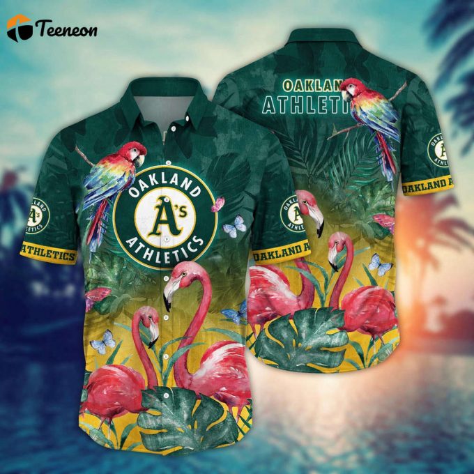 Mlb Oakland Athletics Hawaiian Shirt Flower Pink Crane Pattern For Fans 1