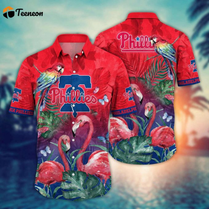 Mlb Philadelphia Phillies Hawaiian Shirt Flower Pink Crane Pattern For Fans 1