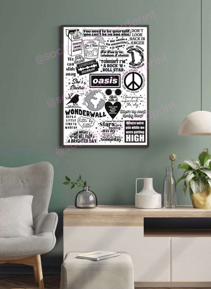 Oasis Inspired Lyrics Print, Oasis Poster, Oasis Doodle Illustration Wall Art 3