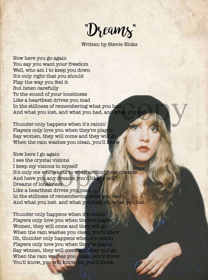 Stevie Nicks Art, Fleetwood Mac, Dreams Lyrics Poster For Home Decor Gift 2