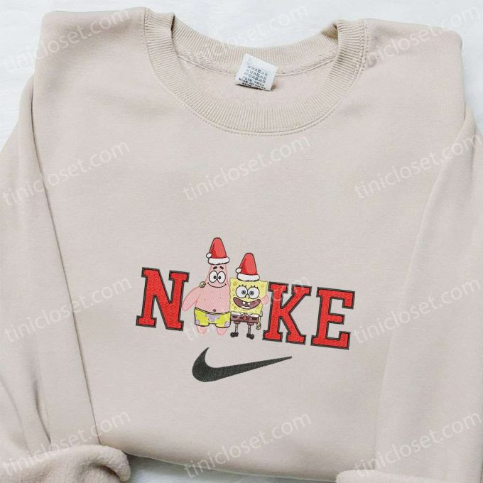 Christmas Spongebob &Amp; Patrick Star Embroidered Shirt: Custom Nike Hoodie &Amp; Cartoon Characters T-Shirt 4