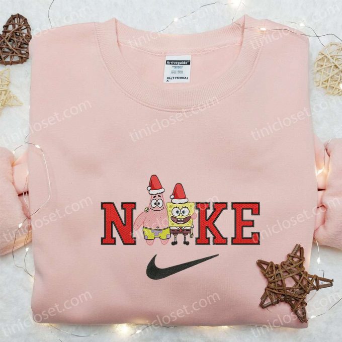 Christmas Spongebob &Amp; Patrick Star Embroidered Shirt: Custom Nike Hoodie &Amp; Cartoon Characters T-Shirt 3