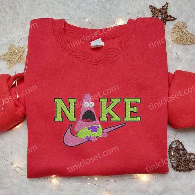 Nike X Patrick Star Embroidered Sweatshirt Spongebob 4D Cartoon Shirt Nike Inspired Embroidery 4