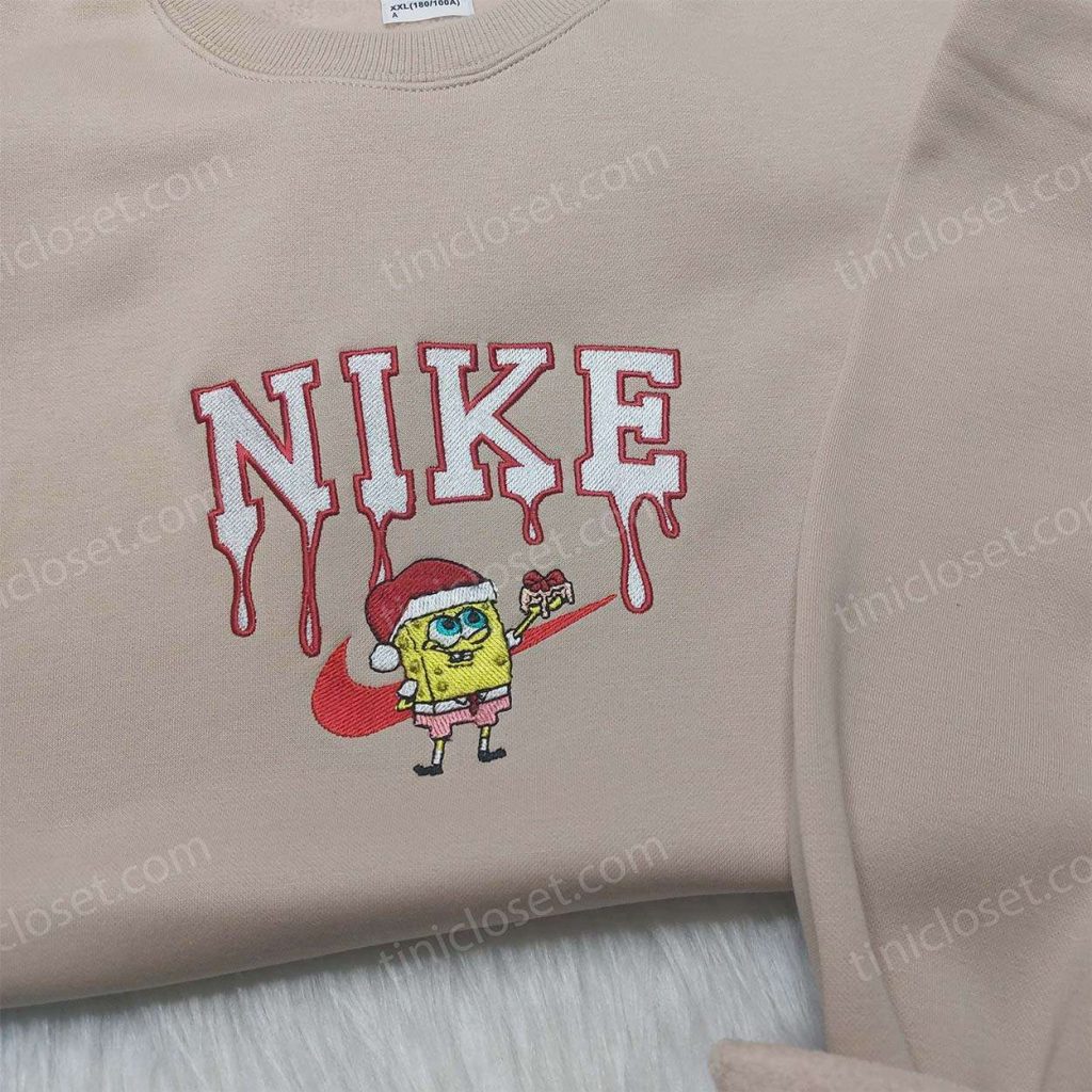 Spongebob Santa Hat Nike Christmas Sweatshirt Custom Embroidered Hoodie - Perfect Family Christmas Gift Ideas 15