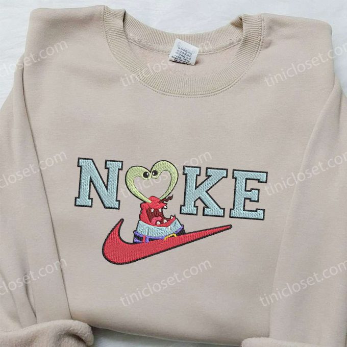 Nike X Mr Krabs Heart Love &Amp; Spongebob Embroidered Shirt: Unique Nike Inspired Design 6