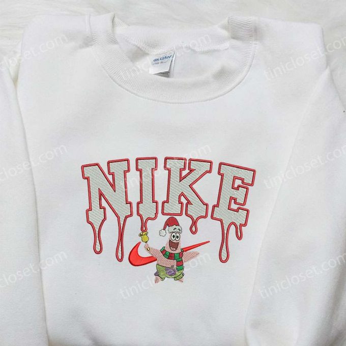 Xmas Patrick Star X Nike Embroidered Sweatshirt: Spongebob 4D Cartoon Gift For Family 1