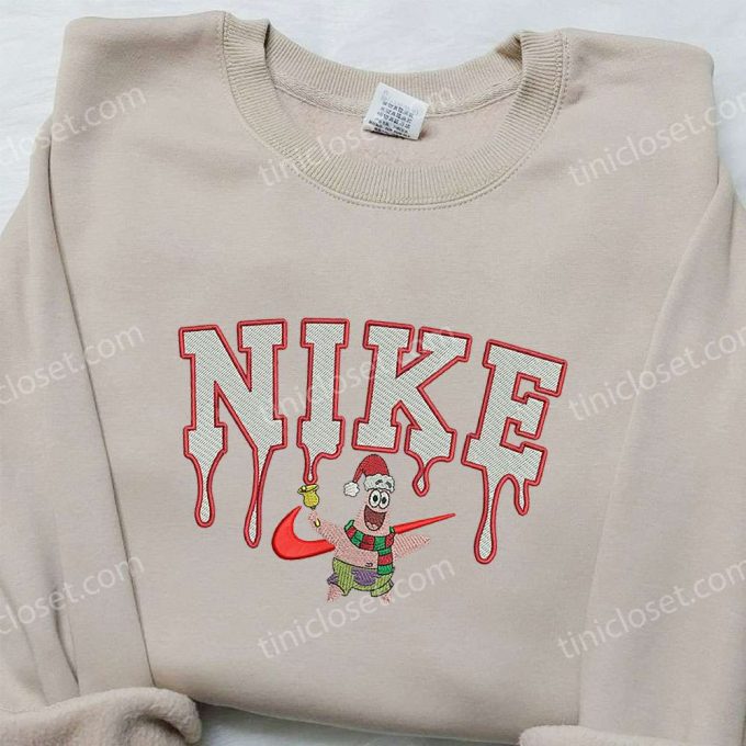 Xmas Patrick Star X Nike Embroidered Sweatshirt: Spongebob 4D Cartoon Gift For Family 3