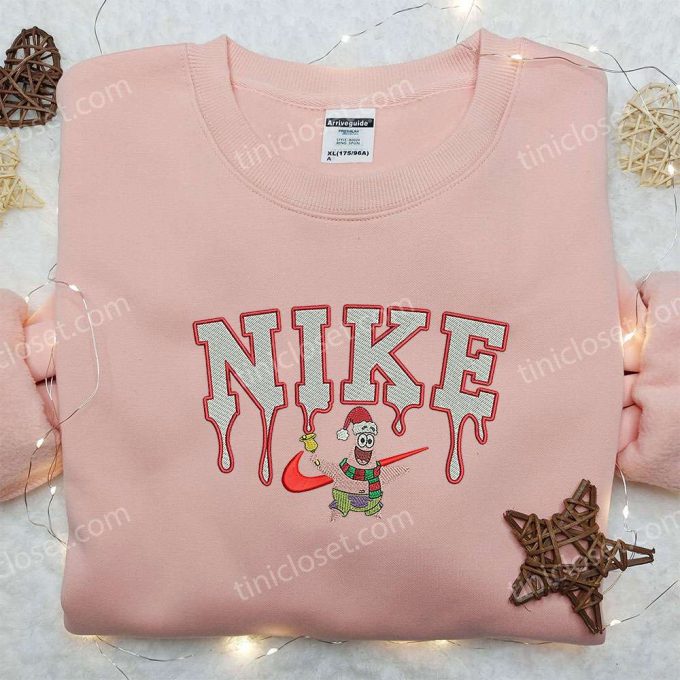 Xmas Patrick Star X Nike Embroidered Sweatshirt: Spongebob 4D Cartoon Gift For Family 4