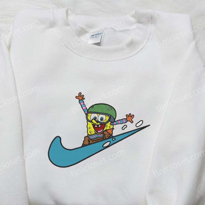 Spongebob Squarepants Skiing X Nike Swoosh Hoodie &Amp; Embroidered Shirts: Trendy Apparel Collection 5