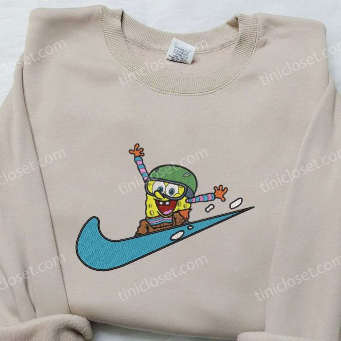 Spongebob Squarepants Skiing X Nike Swoosh Hoodie &Amp; Embroidered Shirts: Trendy Apparel Collection 2