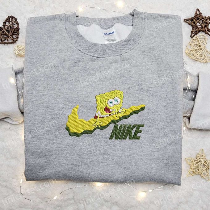 Spongebob X Swoosh Cartoon Sweatshirt: Disney Characters Embroidered Shirt Perfect Family Gift 1