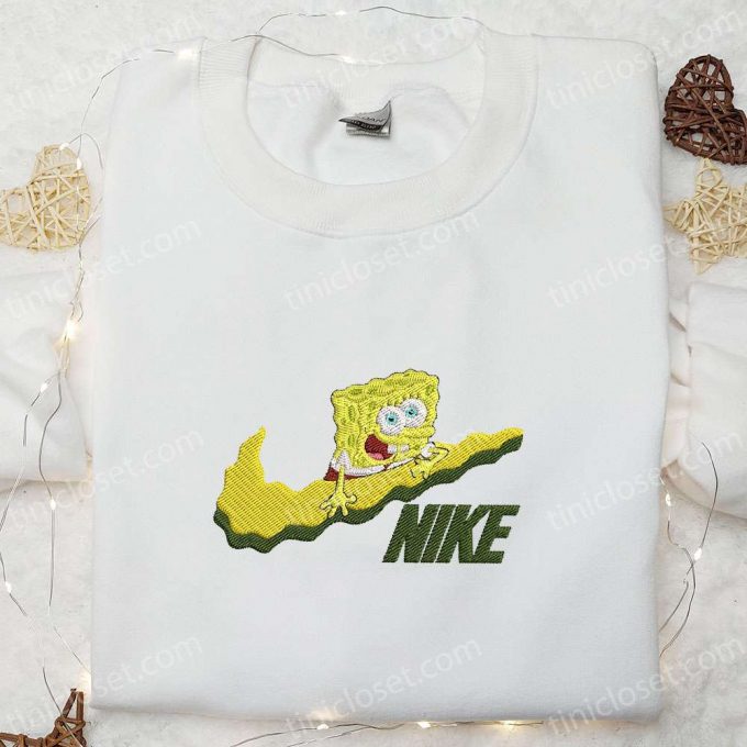 Spongebob X Swoosh Cartoon Sweatshirt: Disney Characters Embroidered Shirt Perfect Family Gift 2