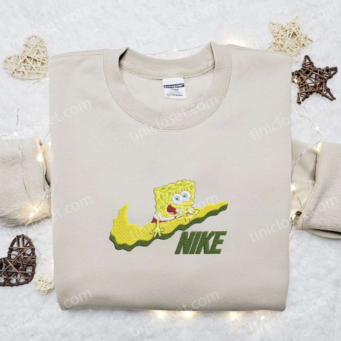 Spongebob X Swoosh Cartoon Sweatshirt: Disney Characters Embroidered Shirt Perfect Family Gift 3