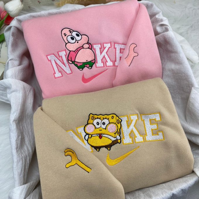 Spongebob &Amp; Patrick Chibi Embroidered Sweatshirt: Fun &Amp; Cozy Cartoon Character Apparel 4