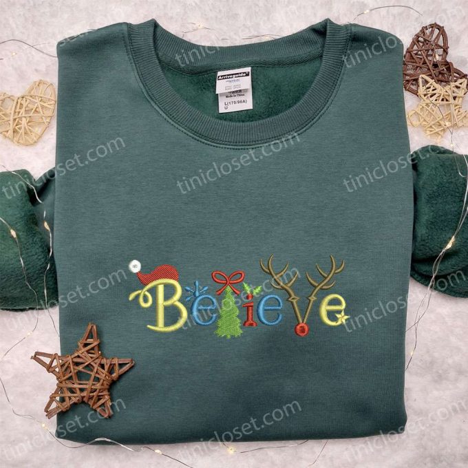 Believe Christmas Elements Embroidered Shirt &Amp; Hoodie: B Gift For Men Women Family Gifts 5