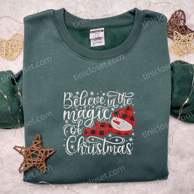 Magical Christmas Snowman Embroidered Shirt &Amp; Hoodie: Perfect Family Gifts 3