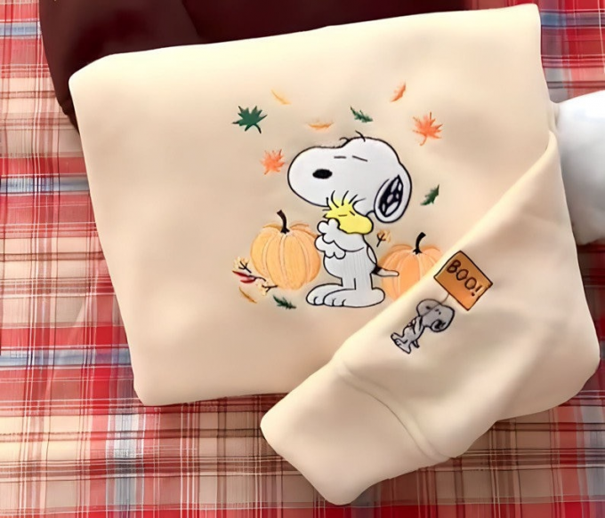 Boo Snoopy Hugging Woodstock Pumpkin Shirt - Autumn Leaves Embroidered Gift For Men &Amp; Women, Gift For Men Women 3