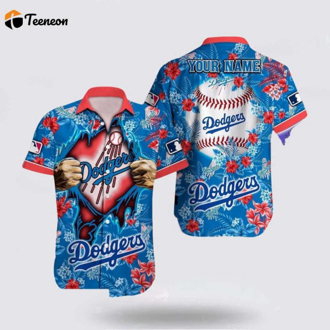 Customized Mlb Los Angeles Dodgers Hawaiian Shirt Tropical Pattern For Fan Mlb 1