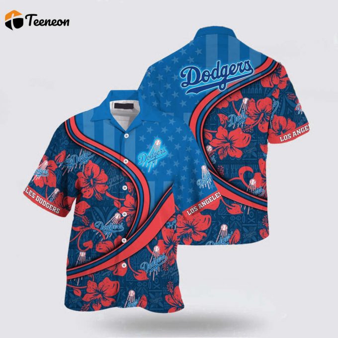 Customized Mlb Los Angeles Dodgers Hawaiian Shirt Us Flag Summer Aloha For Fan Mlb 1