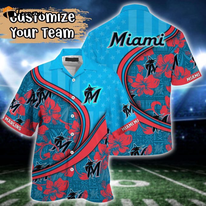 Customized Mlb Miami Marlins Hawaiian Shirt Harmony Hues For Fans 1