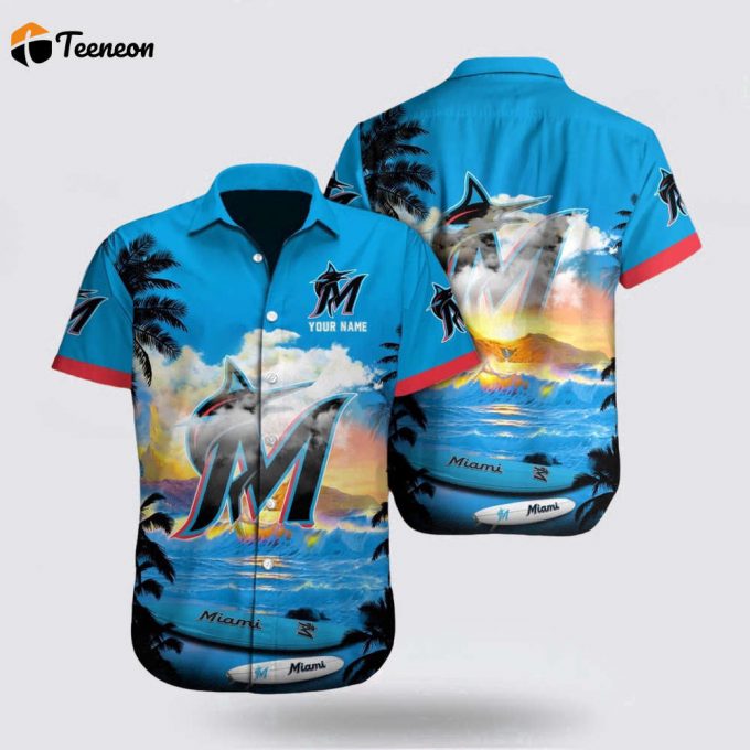 Customized Mlb Miami Marlins Hawaiian Shirt Perfect Fusion Baseball For Fan Mlb 1