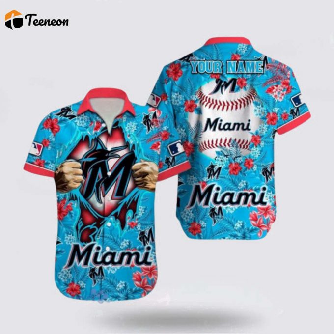 Customized Mlb Miami Marlins Hawaiian Shirt Tropical Pattern For Fan Mlb 1