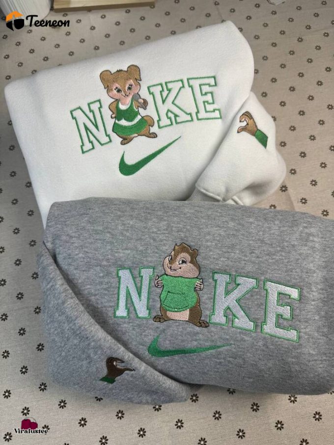 Cute Alvin And The Chipmunks Theodore &Amp;Amp; Eleanor Nike Sweatshirts: Matching Embroidery For Couples 1