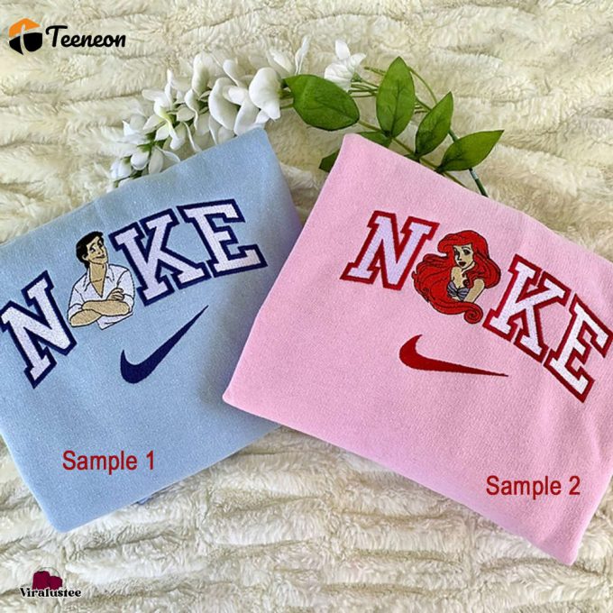 Cute Ariel &Amp;Amp; Prince Disney Nike Embroidered Sweatshirts: Nike Embroidery Matching Collection 1