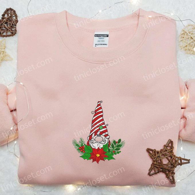 Cute Gnome Christmas Poinsettia Embroidered Hoodie: B Gift For Men Women Gift Idea For Family 2