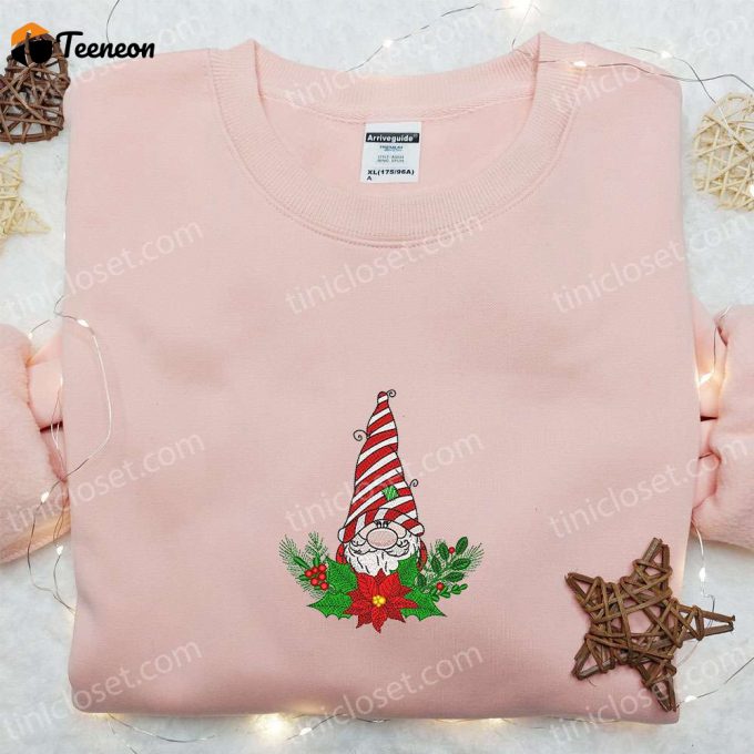 Cute Gnome Christmas Poinsettia Embroidered Hoodie: B Gift For Men Women Gift Idea For Family 1