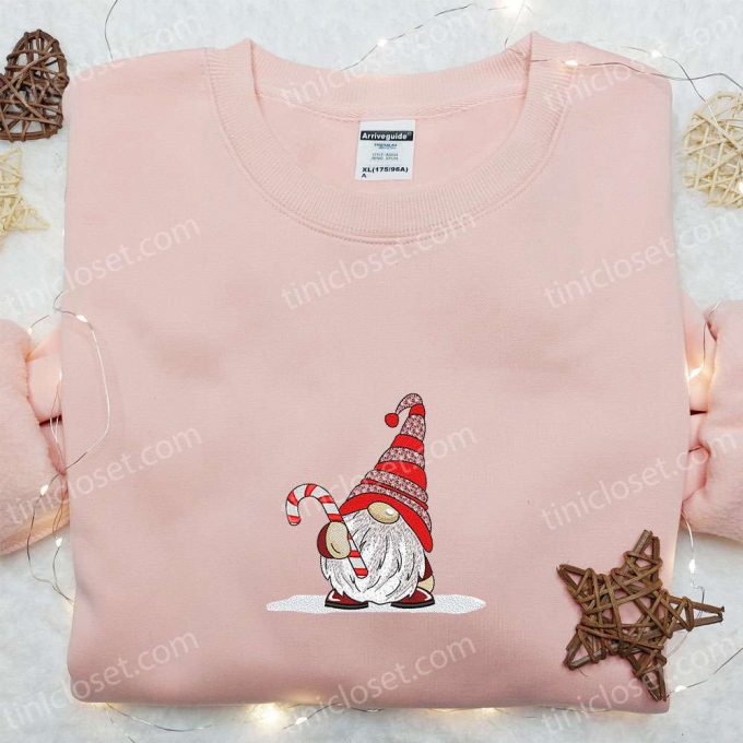 Cute Gnome Candy Cane Embroidered T-Shirt: B Gift For Men Women Christmas Gift Ideas For Family 3