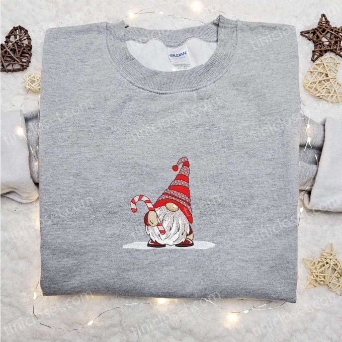 Cute Gnome Candy Cane Embroidered T-Shirt: B Gift For Men Women Christmas Gift Ideas For Family 5