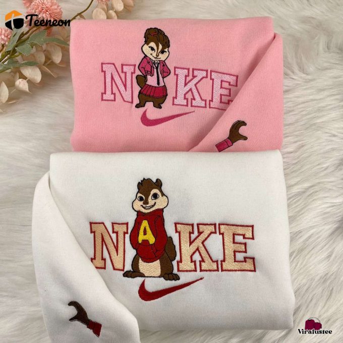 Cute Chipmunks Alvin &Amp;Amp; Brittany Couple Nike Sweatshirts: Matching Embroidery For Adorable Style 1