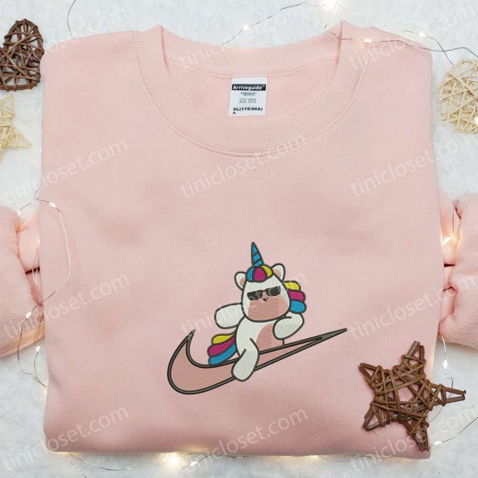 Cute Unicorn X Swoosh Cartoon Hoodie: Nike Inspired Embroidered Shirt Perfect Family Gift 2