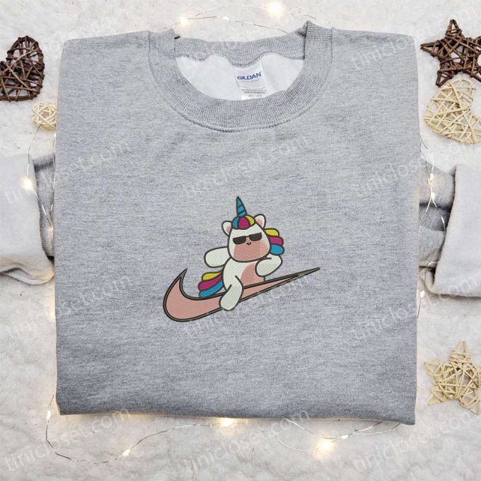 Cute Unicorn X Swoosh Cartoon Hoodie: Nike Inspired Embroidered Shirt Perfect Family Gift 3