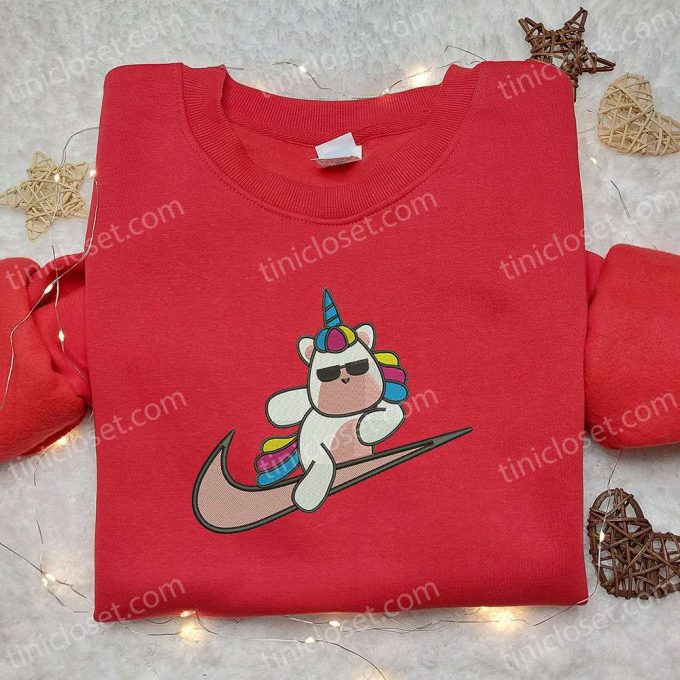 Cute Unicorn X Swoosh Cartoon Hoodie: Nike Inspired Embroidered Shirt Perfect Family Gift 4