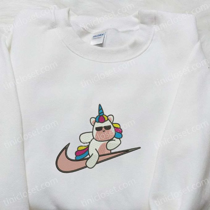 Cute Unicorn X Swoosh Cartoon Hoodie: Nike Inspired Embroidered Shirt Perfect Family Gift 5