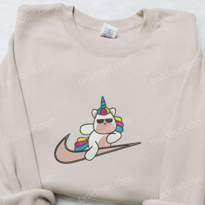 Cute Unicorn X Swoosh Cartoon Hoodie: Nike Inspired Embroidered Shirt Perfect Family Gift 6