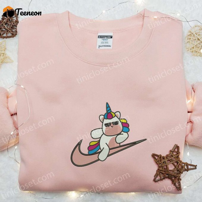 Cute Unicorn X Swoosh Cartoon Hoodie: Nike Inspired Embroidered Shirt Perfect Family Gift 1