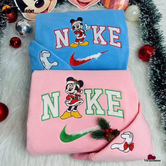 Disney Couples Mickey And Minnie Mouse Christmas Nike Embroidered Sweatshirt: Perfect Matching Christmas Gifts 1