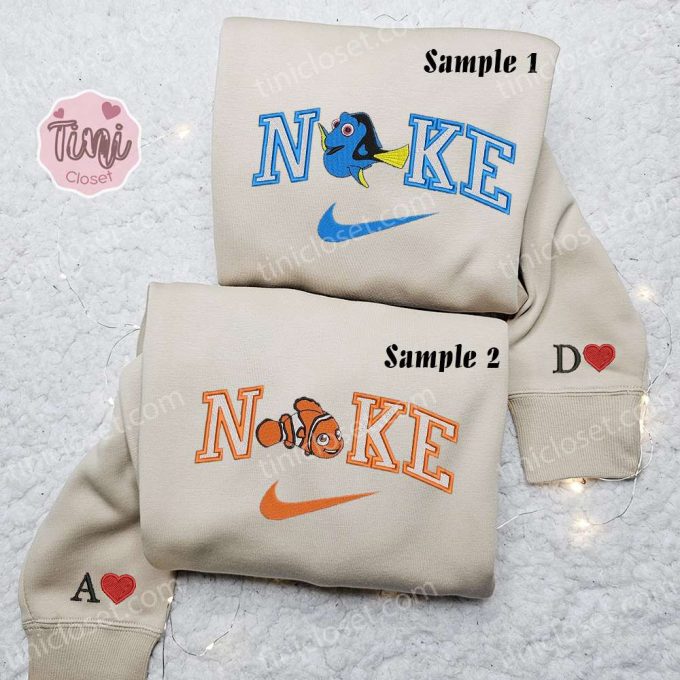 Dory &Amp; Nemo X Nike Embroidered Couple Shirt Disney Finding Nemo Shirt Nike Inspired Hoodie 4