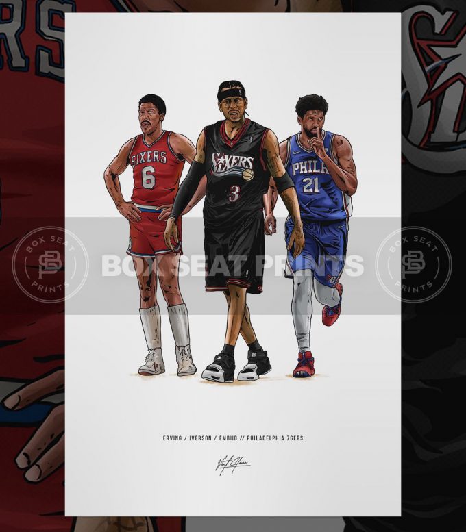 Dr J Allen Iverson Joel Embiid Basketball Art Poster For Home Decor Gift 2