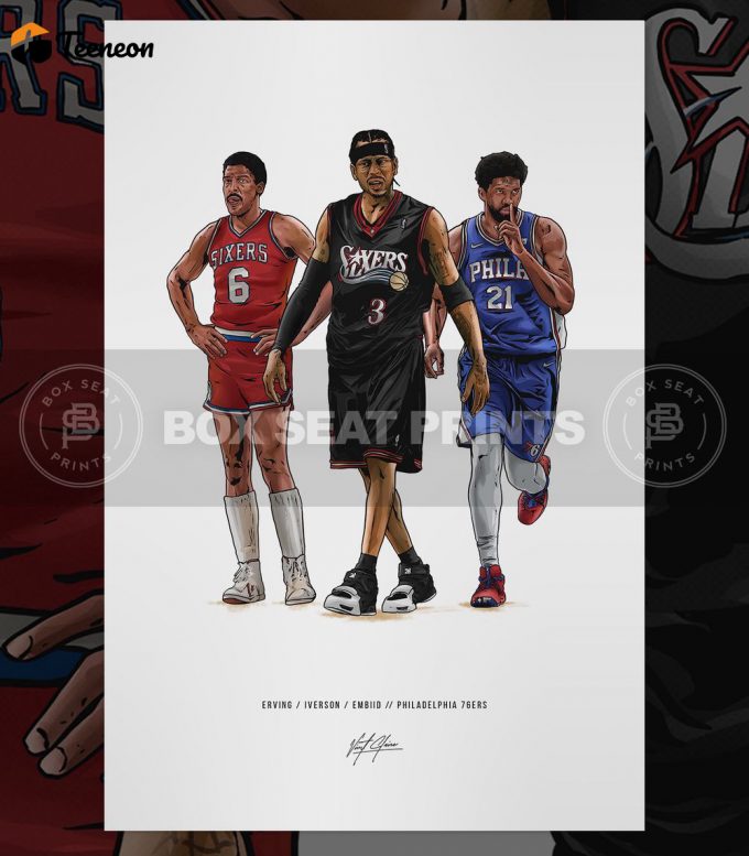 Dr J Allen Iverson Joel Embiid Basketball Art Poster For Home Decor Gift 1