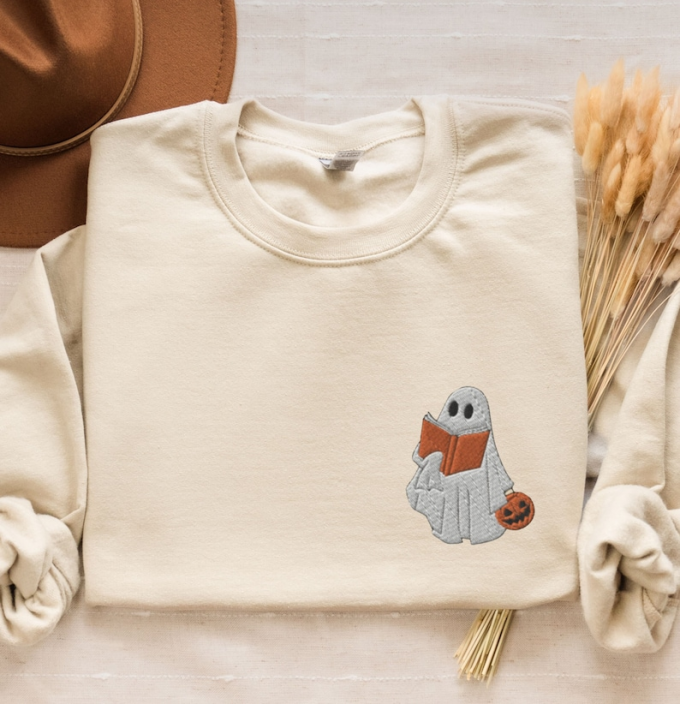 Cute Ghost Reading Book Shirt: Embroidered Gift For Men &Amp; Women, Gift For Men Women 3